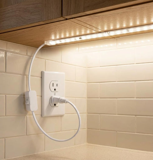 96inch 120V Counter 6000k Plug in Under Cabinet Lighting Strip for Kitchen, Bright LED Under Lights White Slim, Luces