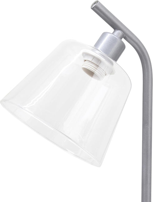 LD1080-SLV 16" Simple Designs Sleek Essentials Modern Industrial Metal Desk Lamp with Clear Glass Shade, for Office