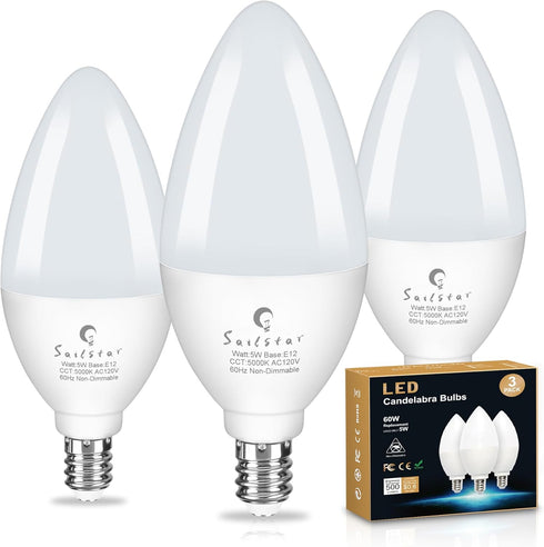 Sailstar Ceiling Fan Light Bulbs 60 Watt Equivalent, 5W Candelabra LED Light