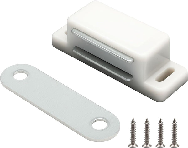 Zorveiio 4Pcs White Magnetic Cabinet Catches, Easy Mount Plastic Latches with Screws, Magnetic