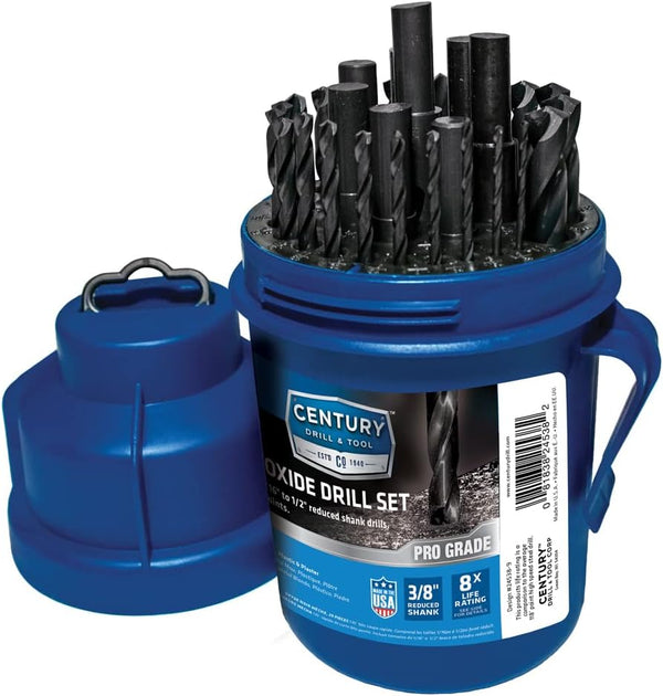 Century Drill & Tool 24538 Pro Grade Reduced Shank Black Oxide Drill Set, 29 Piece