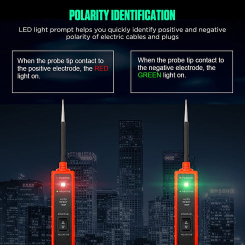 Power Circuit Probe Tester 6V-24V DC Test Light with LED Light, Long Test Lead, Overload Protection, Polarity Identify