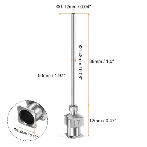 12pcs 17Gauge Stainless Steel Dispensing Needles, 1 1/2" All Metal Glue Needle Tube Blunt Tips Luer Lock for Thick Liquids, Ink, Glue, Lab Use