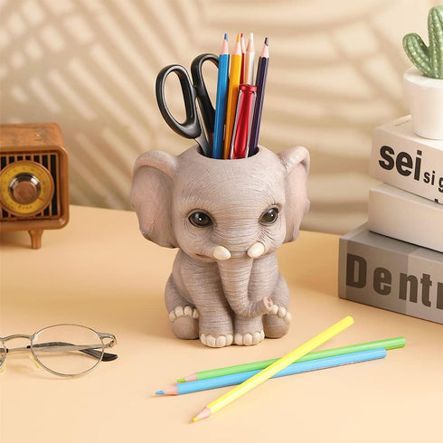 Elephant Pen Pencil Holder - Cute Fashion Desk Organizer, Makeup Brush Holder for Home Office Supplies