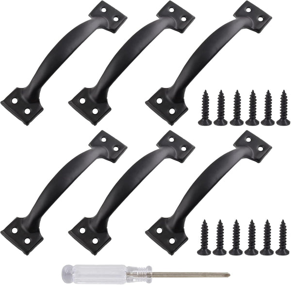 6 Pcs 4" Metal Gate Pull Handles, Vintage Barn Door Handles for Screen Door Pull (Black)