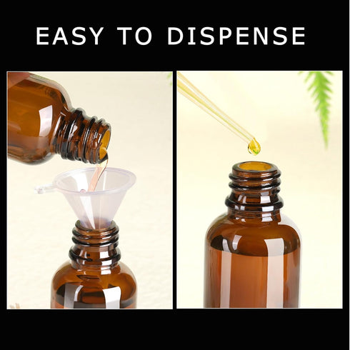 Teenitor Eye Dropper Bottles with Funnels, Plastic Transfer Pipettes & Labels, 30ml Glass Tincture Bottles, Amber