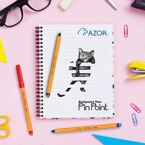 AZOR Pin Point Fine Point Writing Pens, 0.7mm Ballpoint Pens Assorted, 10 Pack (5 Black, 3 Blue, 2 Red)