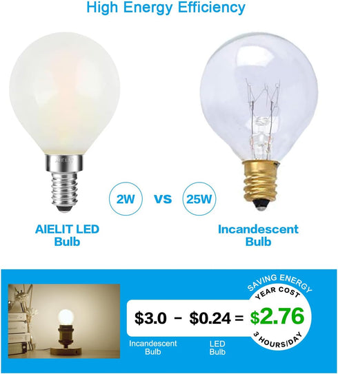 Dimmable G15 Bulb(25W 2W E12 Bulb, G15 Bulb 200 3000K, 6-Pack Frosted LED Light Equivalent), Globe LED Small Chandelier