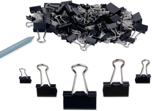 DSTELIN Binder Clips, 120 Count Assorted Sizes (Black) - Large, Medium, Small, X Small, Micro