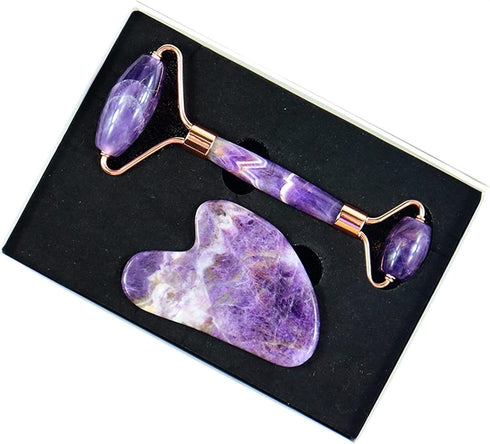 MUOBSBJRX Set 1 Amethyst Rough Stone Face Care Massage Tool Amethyst Roller Gua Sha Massage Natural Crystal Jade