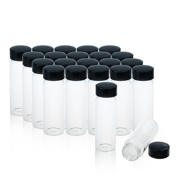 30ML (1oz) Clear Glass Vials, 30ml Borosilicate Glass Empty Vials with Caps, Black Screw Caps, Pack of 20, 27.5x84mm