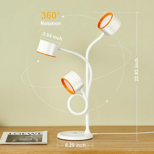 5 Dimmable Desk Lamp for Office Home, Gooseneck Desk Lamp with Wireless Charger, Touch Table Lamp with USB C+A Charging