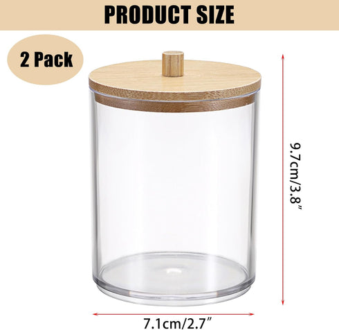 BTSKY 2 Pack Clear Paper Clip Holder with Bamboo Lid - Cute Organizer for Office Supplies and Bathroom Vanity