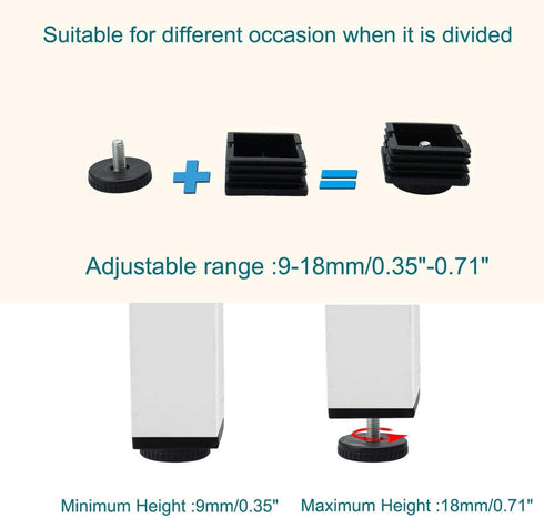 uxcell M8 Leveling Feet 50 x 50mm Square Insert Adjustable Furniture Glide, 2 Sets