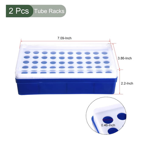 YOKIVE 2Pcs Tube Rack, Polypropylene Test Tube Rack Holder | Great for 1.5ml, 2ml Lab Test Tube(Blue/White, 50-Sockets)