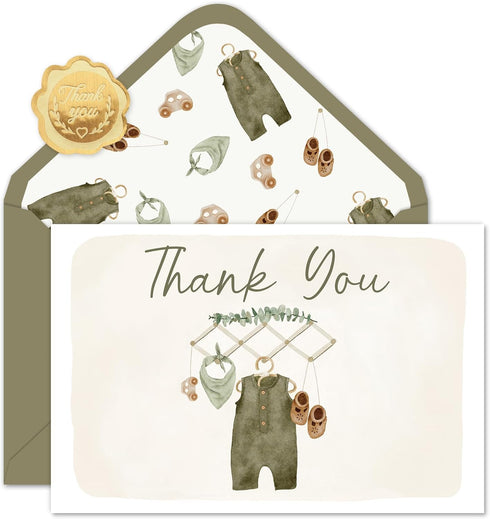 Whaline 50 Pack Baby Shower Thank You Cards Boxed Vintage Green Cloth