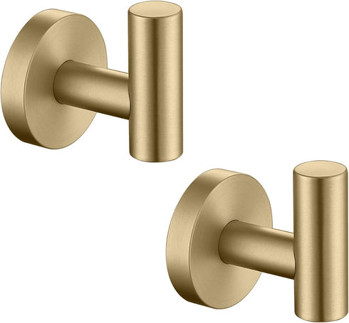 Brushed Gold Bathroom Towel Coat Hook, 2 Pack Heavy Duty Wall Hook for Bathroom Kitchen Closet