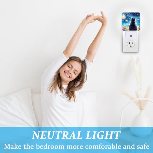 0.5W Black Cat Night Light, Plug-into Wall Starry Night Nightlight Lamp with Dusk to Dawn Sensor, Led Lamp Energy