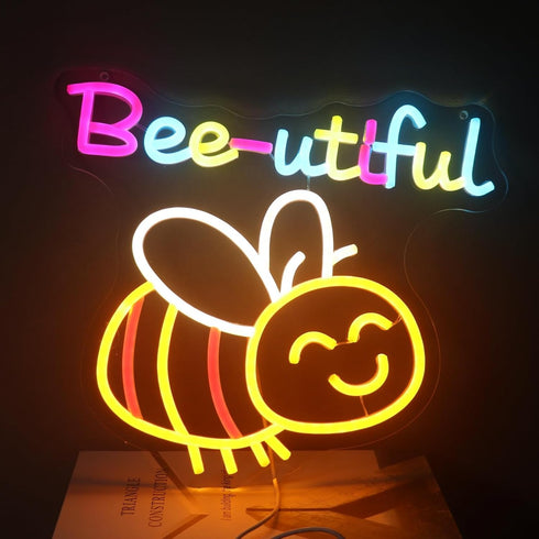 "Bee-utiful" Happy Bumblebee Neon Light - Cute & Punny LED Wall Art