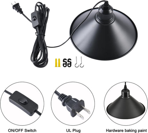 AOJUNSANSAN 2 Pack 15ft Black Plug in Pendant Light, Industrial Hanging Lamp Black Vintage Pendant Lighting Fixtures