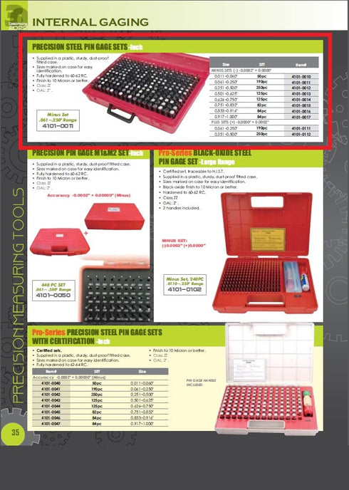 HHIP 4101-0010 (M0-) Pin Gage Set (0.011" - 0.060"), 50 Piece