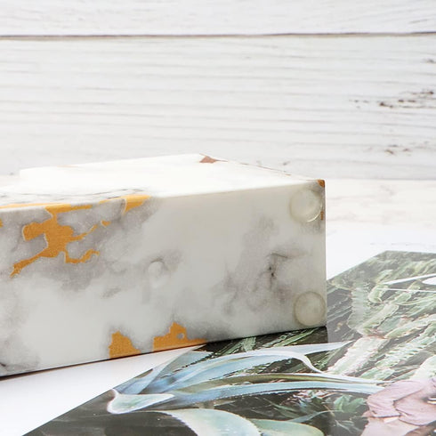 White Marble Texture Tape Dispenser, Gold Line Holder, Non-Skid Base, Adhesive Roll Cutter