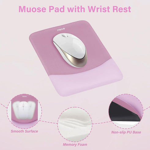 MOSISO Wrist Rest Support for Mouse Pad & Keyboard Set, Ergonomic Non-Slip Base, Pain Relief, Mauve Pink