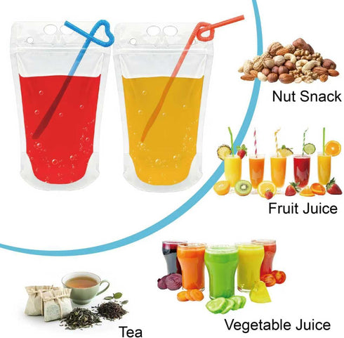 YSJFNVUI 100 Drink Pouches Straw Holes Reclosable Juice & Liquor Pouches for Adults | Drink Pouches for Adults Alcohol