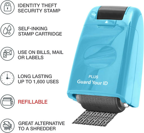 Guard Your ID Identity Protection Stamp Roller - Turquoise Color for Secure Document Shredding