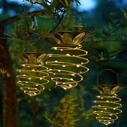 JHPGEOE 2 Pack 60LED Outdoor Solar Hanging Lantern Lights - Waterproof Solar Pineapple Light Outdoor for Garden,Yard