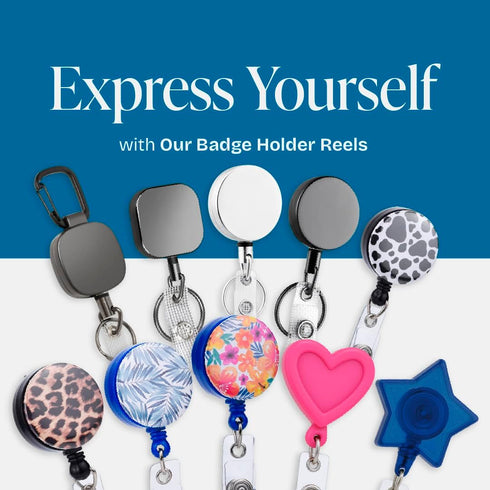 Will Well ID Badge Holder Reel with Clip and Keyring - Heavy-Duty All-Metal Casing, 2-Pack, Glossy Black