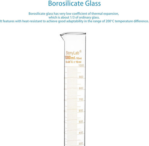 Stonylab 1-Pack Graduated Cylinder, Borosilicate Glass, 1000 ml Heavy Wall Measuring Cylinder
