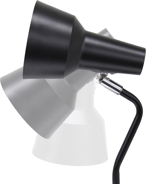 LD1072-BLK 15.2" Simple Designs Sleek Essentials Metal Cone Shade Desk Lamp with Adjustable Shade and Dual USB Ports