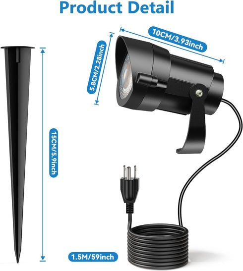 12W 110V 120V 4.9ft 3-Plug 5000K 2Packs HIBOITEC Spot Lights Outdoor to Landscape Lighting Waterproof Spotlight