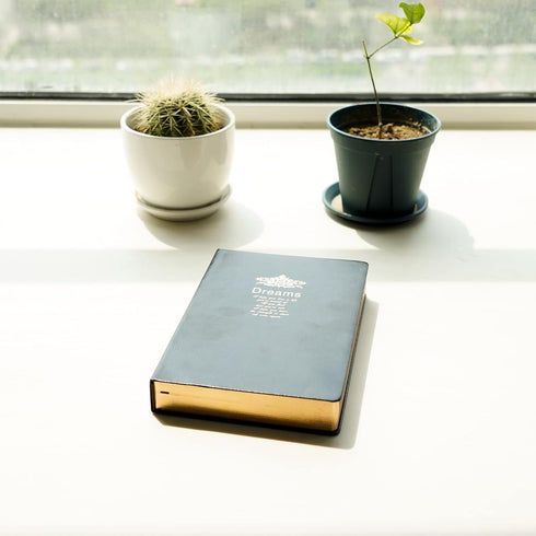 Lined Journal Notebook, A5 Black Faux Leather Cover, 100Gsm Premium Thick Papers with Golden Rim, 416 Pages