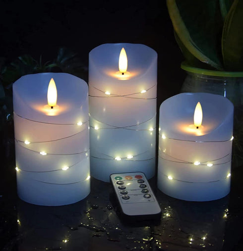 danip 3 11 24 Sky Blue LED Flameless Candle with Embedded Starlight String, LED Candles, Key Remote Control, Hour Timer
