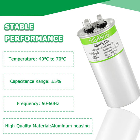 45 MFD 45 uF 370 or 450 Volt CBB65 Capacitor for AC Motor Run, Heat Pump, Air Conditioner, HVAC Capacitor