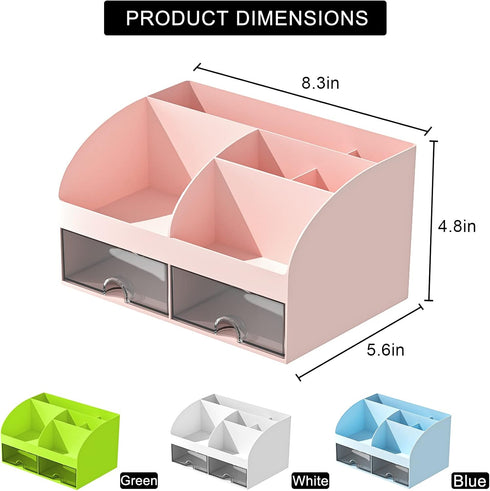 Desk Organizer and Accessories with 6 Compartments and 2 Drawers, Plastic Makeup Organizer, Pen Holder for Desktop Storage, Desk Organization for School, Home, Office Supplies (Pink) by COMFYROOM
