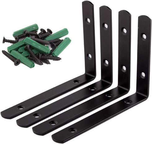 4 Pack 4.3x6'' Corner Bracket Shelf Bracket,Heavy Duty Black Stainless Steel L Corner Brace,Right Joint Angle Brackets