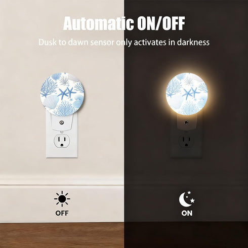 Olikked 0.5W Plug-in Coastal Blue Seaside Pattern Night Light Starfish Shells and Coral Nightlight with Dusk to Dawn