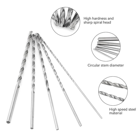 2-5mm Drill Bit Set, 5pcs HSS Steel Shank Twist Drill Bits for Metal Woodworking Tools