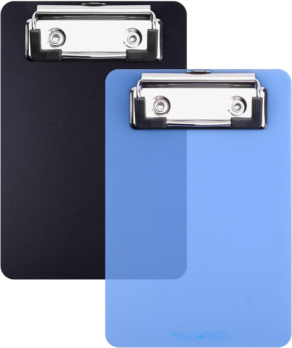 Mini Clipboard, Wisdompro 2 Pack 4" x 6" Small Clip Boards for Notepads, Memo Size, Pocket Lists (Black, Blue)