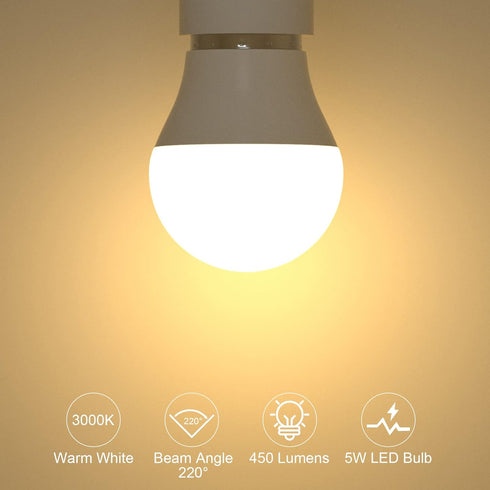 ORALUCE A15 LED Bulb, 5 Watts Warm White 3000K, 40W Equivalent, E26 Standard Base, 6 Pack