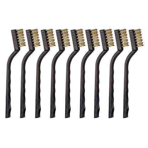 Mini Brass Brushes Set, 9PCS, Curved Handle Scratch Wire Toothbrush for Cleaning Welding Slag and Rust