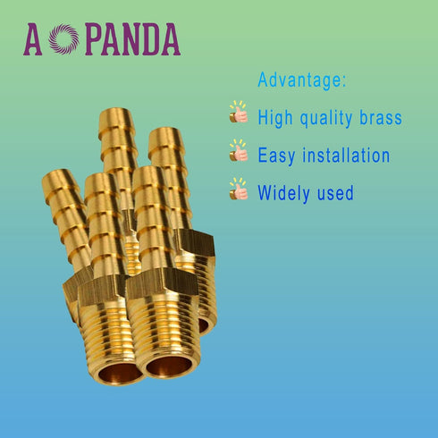 AOPANDA Brass Hose Barb Fitting, 3/8" to 3/8" NPT Male Air Hose Repair Fitting Kit, 5 Pcs Hose Clamps
