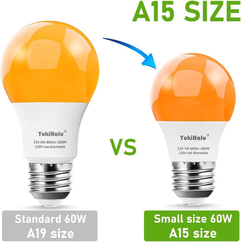 Bulbs, A15 1800K E26 600Lm, 60W Bulbs 4-Pack YukiHalu LED Amber Orange Light Equivalent Soft Warm Sleep Light