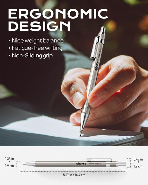 Nicpro 4 Pack Metal Mechanical Pencil Set, 0.9mm, 8 Tubes HB #2 Lead Refill, Case Included