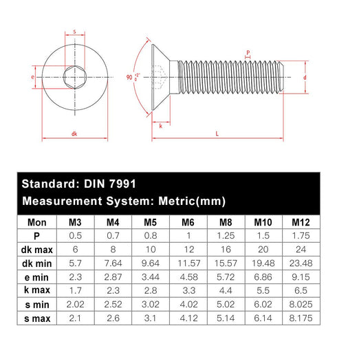 M5-0.8 x 25mm Flat Head Socket Cap Screws, 50 PCS, Stainless Steel 304 (18-8), Countersunk Head, Allen Hex Drive