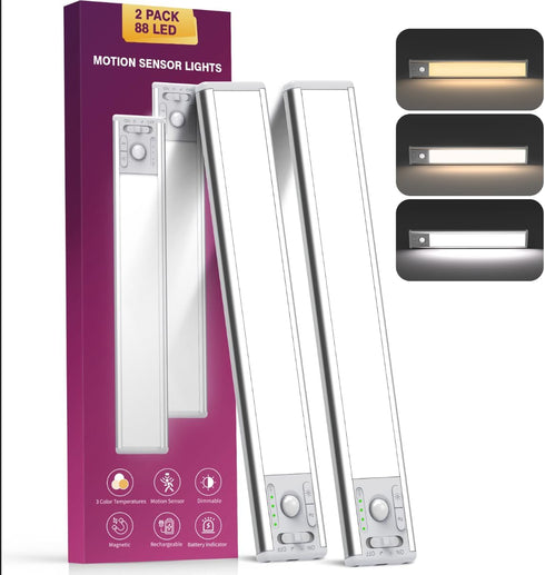 OTWKAY 10.5inch Under Cabinet Lighting, Rechargeable Closet Light with 3 Color Temps, 2
