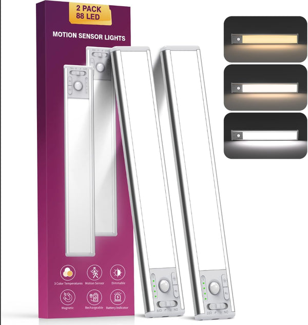 OTWKAY 10.5inch Under Cabinet Lighting, Rechargeable Closet Light with 3 Color Temps, 2